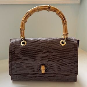 J McLaughlin Brown Satchel Purse with Bamboo Handle